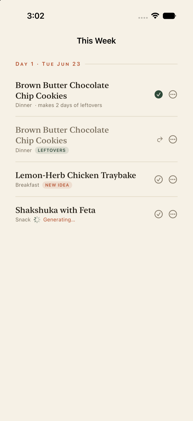 A week of meals planned in Inspo